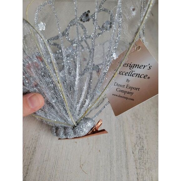 Large silver glitter butterfly clip-on ornament Xmas spring - Picture 7 of 10
